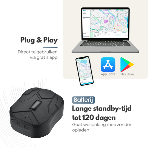 Trackitt - GPS Tracker met Magneet - Waterdicht - 120 Dagen Accu - Gratis APP/Simkaart Data - Geschikt voor Auto - Container - Machine - Boot - Motor - Scooter - GEEN ABONNEMENT NODIG