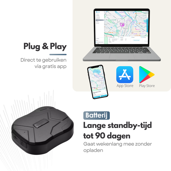 Trackitt - GPS Tracker met Magneet - Waterdicht - 90 Dagen Accu - Gratis APP/Simkaart Data - Geschikt voor Auto - Container - Machine - Boot - Motor - Scooter - GEEN ABONNEMENT NODIG