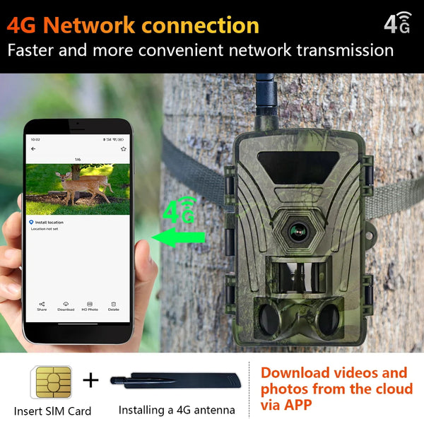 4G LTE Wildcamera met App – 4K Video & 60MP Foto’s – Nachtzicht – IP66 Waterdicht